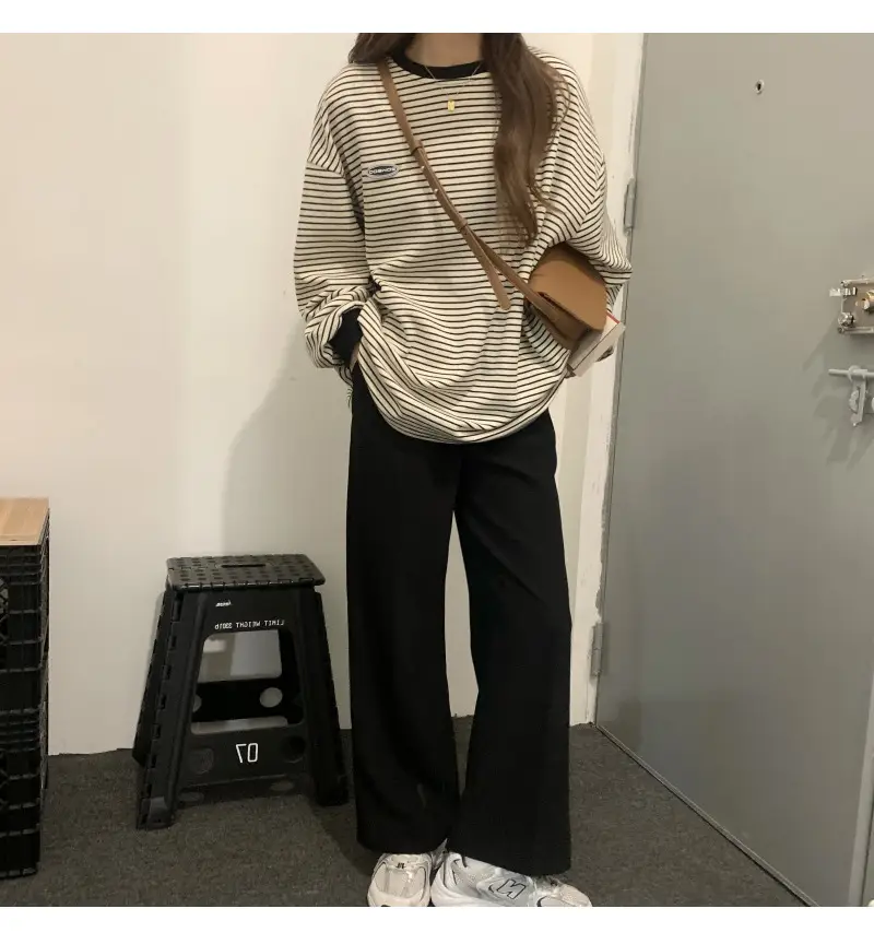 Women Striped Long Sleeve Sweater T-Shirt Autumn Winter Loose Fit — feature 16