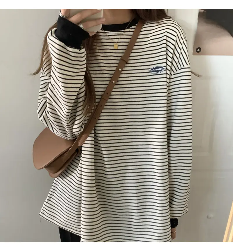Women Striped Long Sleeve Sweater T-Shirt Autumn Winter Loose Fit — feature 22
