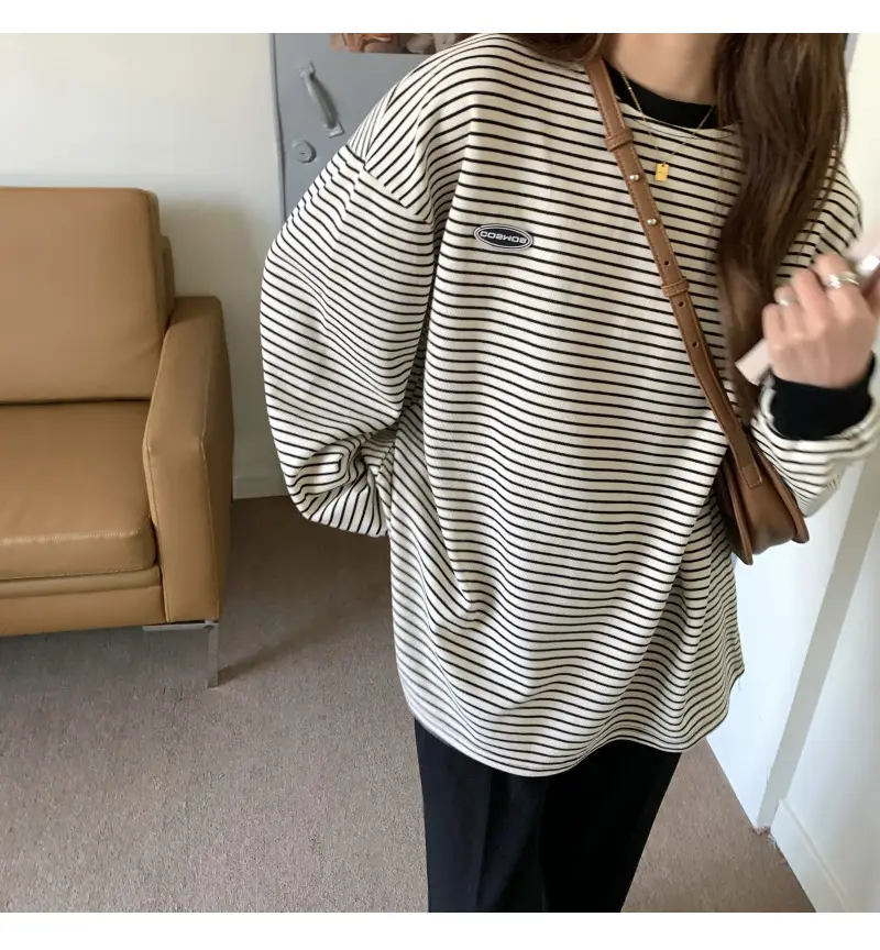 Women Striped Long Sleeve Sweater T-Shirt Autumn Winter Loose Fit — feature 24