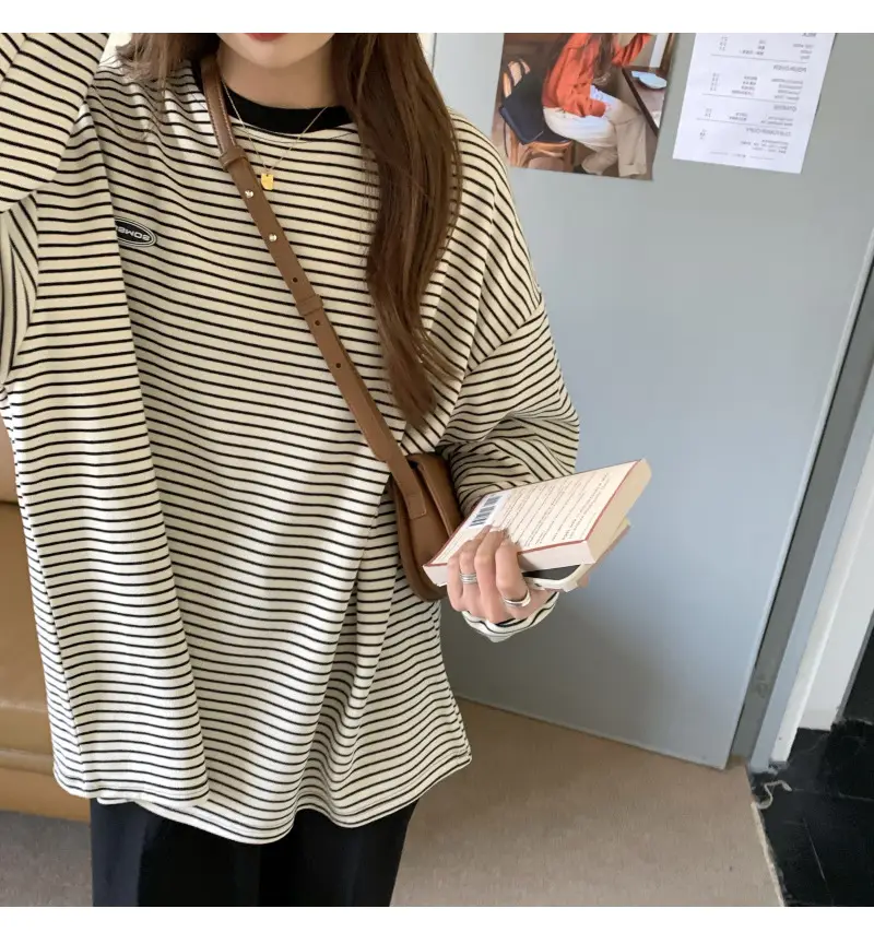 Women Striped Long Sleeve Sweater T-Shirt Autumn Winter Loose Fit — feature 25