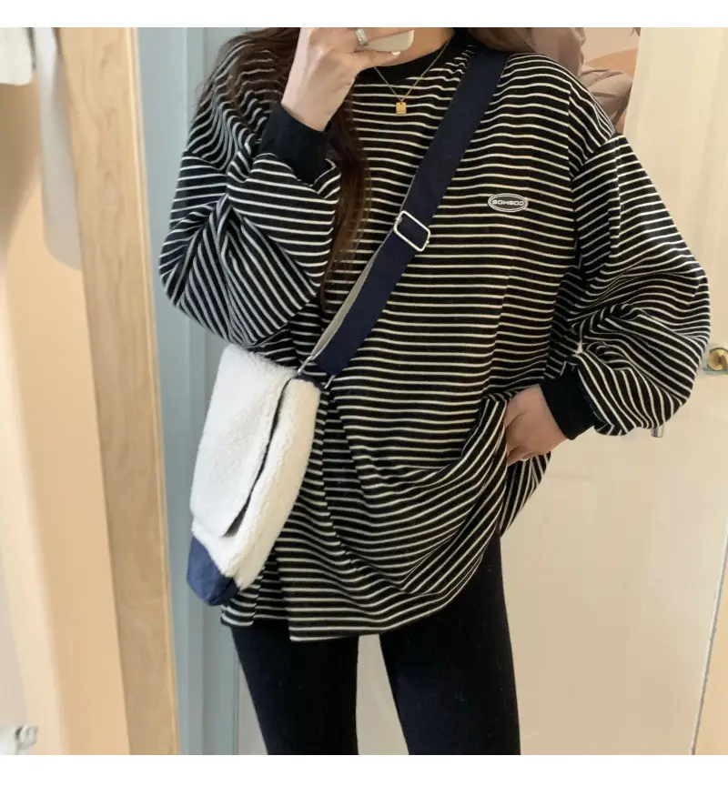 Women Striped Long Sleeve Sweater T-Shirt Autumn Winter Loose Fit — feature 28
