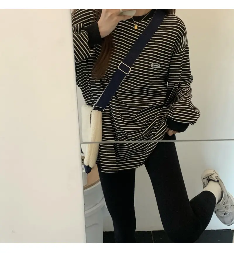 Women Striped Long Sleeve Sweater T-Shirt Autumn Winter Loose Fit — feature 31