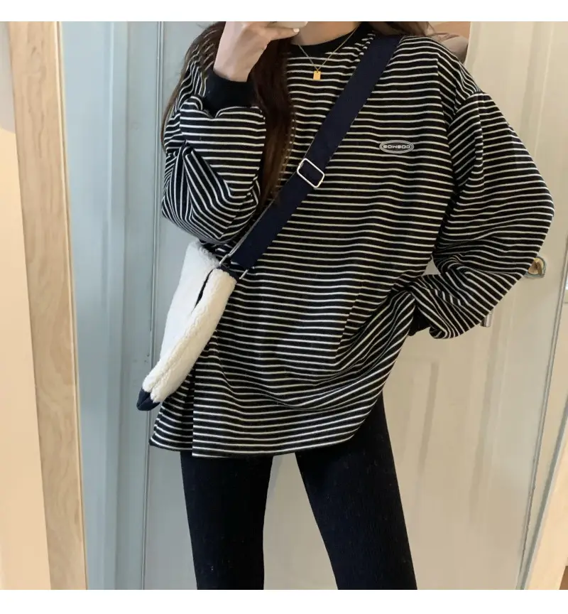 Women Striped Long Sleeve Sweater T-Shirt Autumn Winter Loose Fit — feature 32
