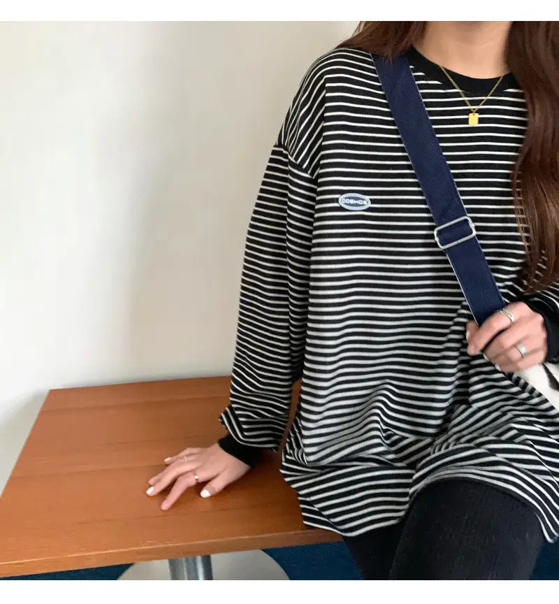 Women Striped Long Sleeve Sweater T-Shirt Autumn Winter Loose Fit — feature 35