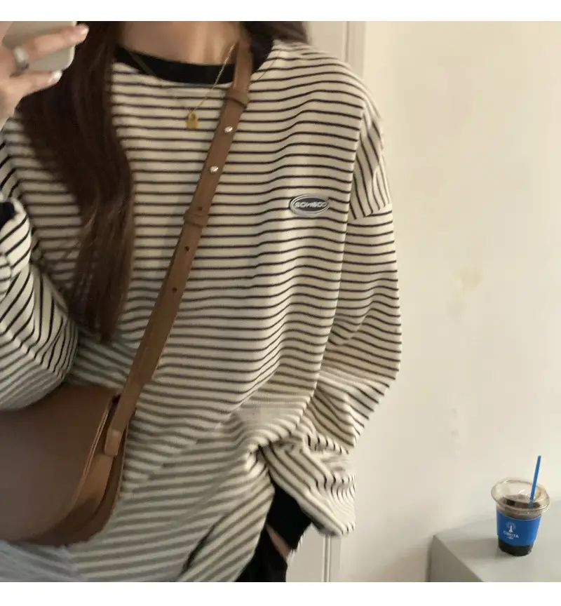 Women Striped Long Sleeve Sweater T-Shirt Autumn Winter Loose Fit — feature 4