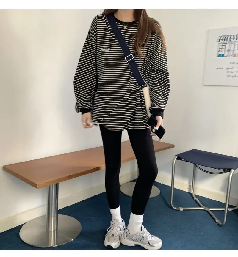 Women Striped Long Sleeve Sweater T-Shirt Autumn Winter Loose Fit — feature 41