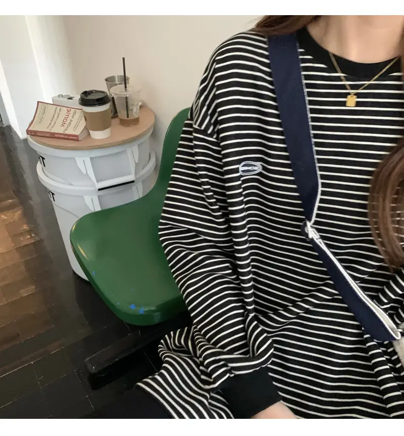 Women Striped Long Sleeve Sweater T-Shirt Autumn Winter Loose Fit — feature 43