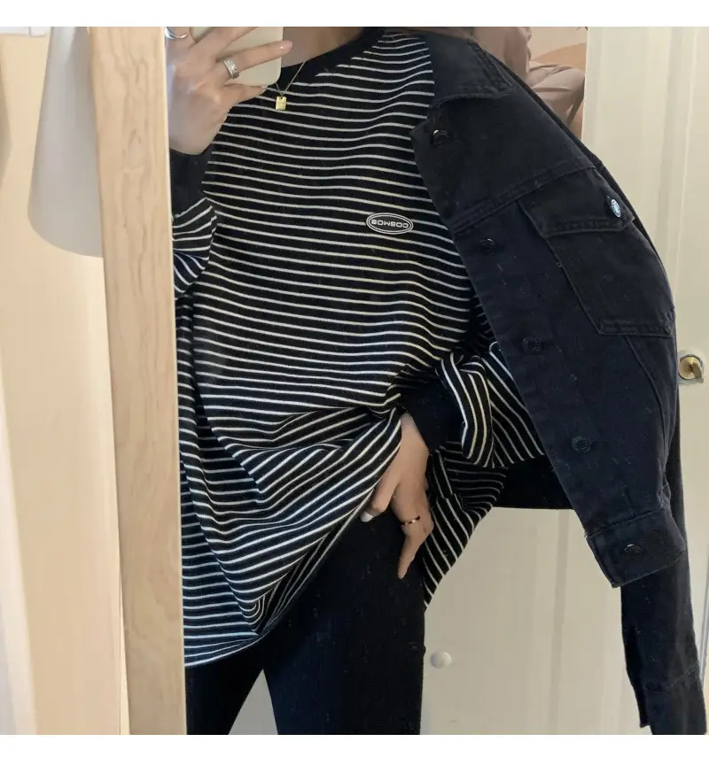 Women Striped Long Sleeve Sweater T-Shirt Autumn Winter Loose Fit — feature 52