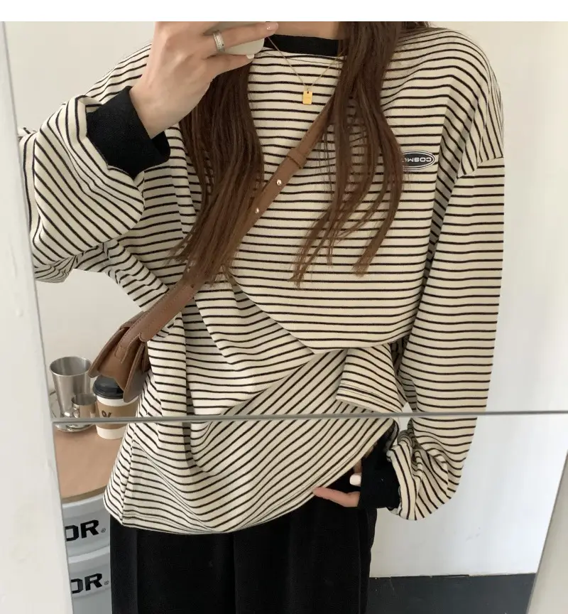 Women Striped Long Sleeve Sweater T-Shirt Autumn Winter Loose Fit — feature 6