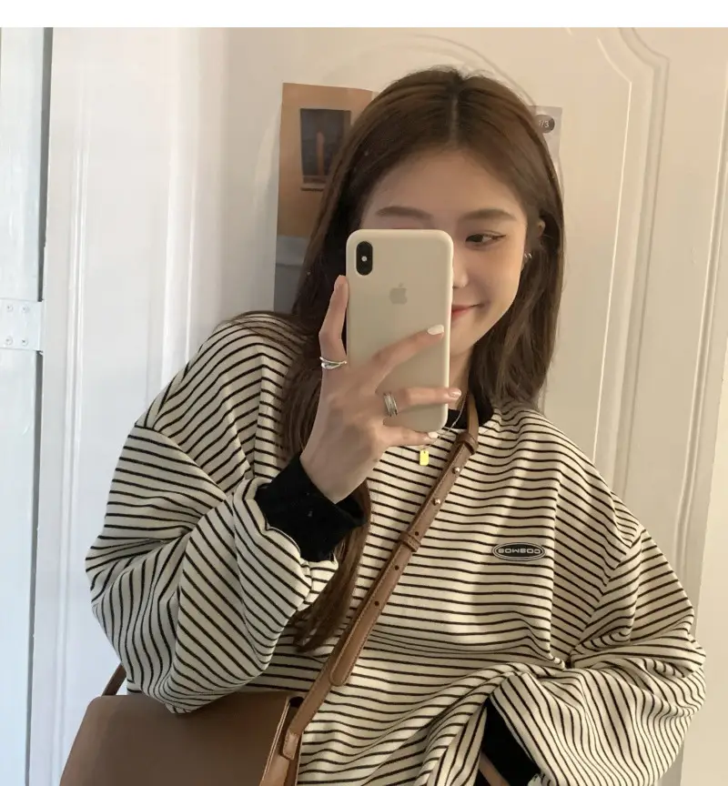 Women Striped Long Sleeve Sweater T-Shirt Autumn Winter Loose Fit — feature 8