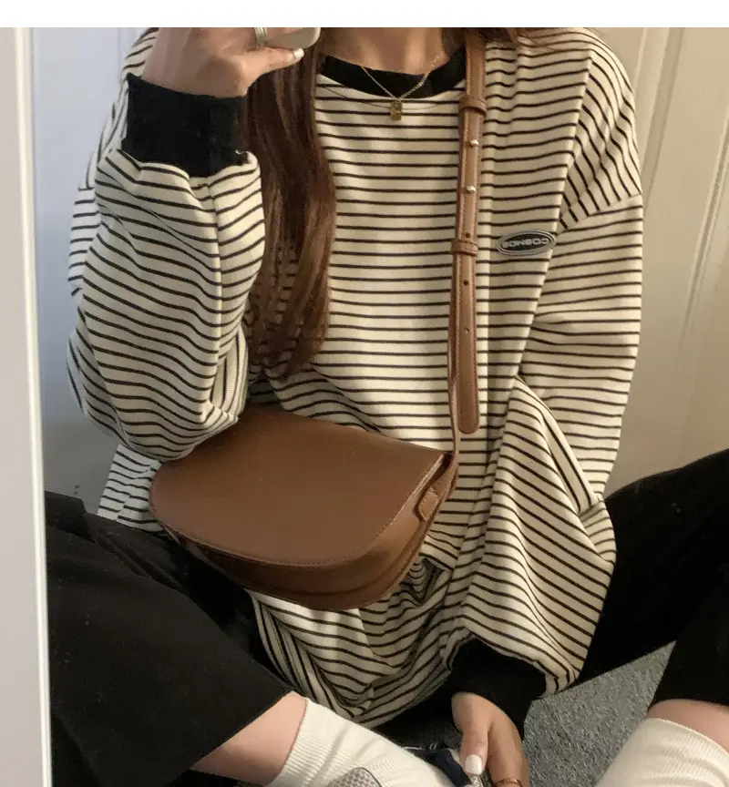 Women Striped Long Sleeve Sweater T-Shirt Autumn Winter Loose Fit — feature 9