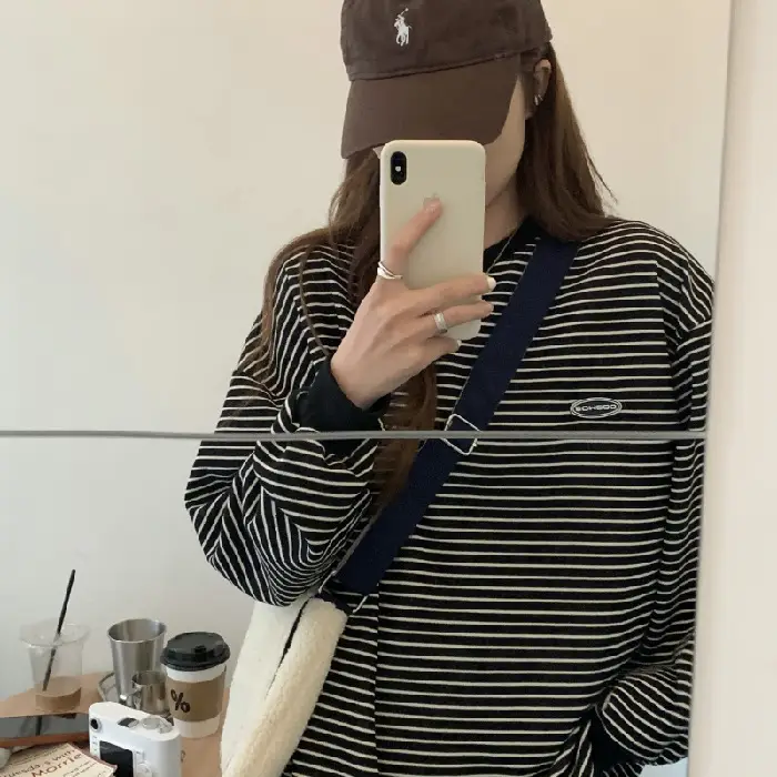 Women Striped Long Sleeve Sweater T-Shirt Autumn Winter Loose Fit - Image 2