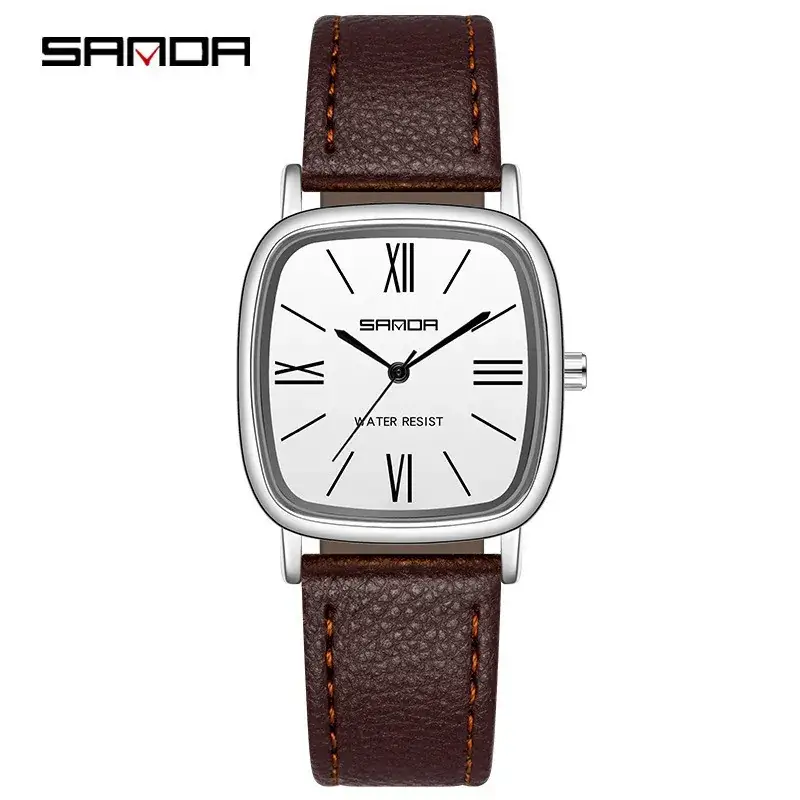 Sanda Women's Roman Numeral Quartz Watch Brown Leather Band