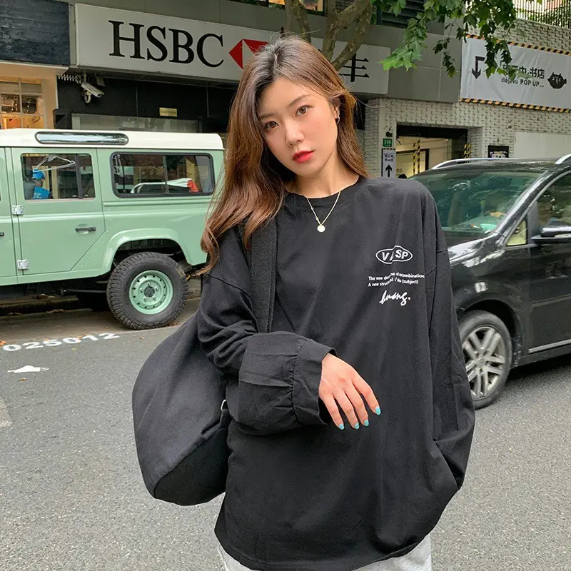 2025 Korean Style Black Long Sleeve Sweatshirt for Women - Image 6