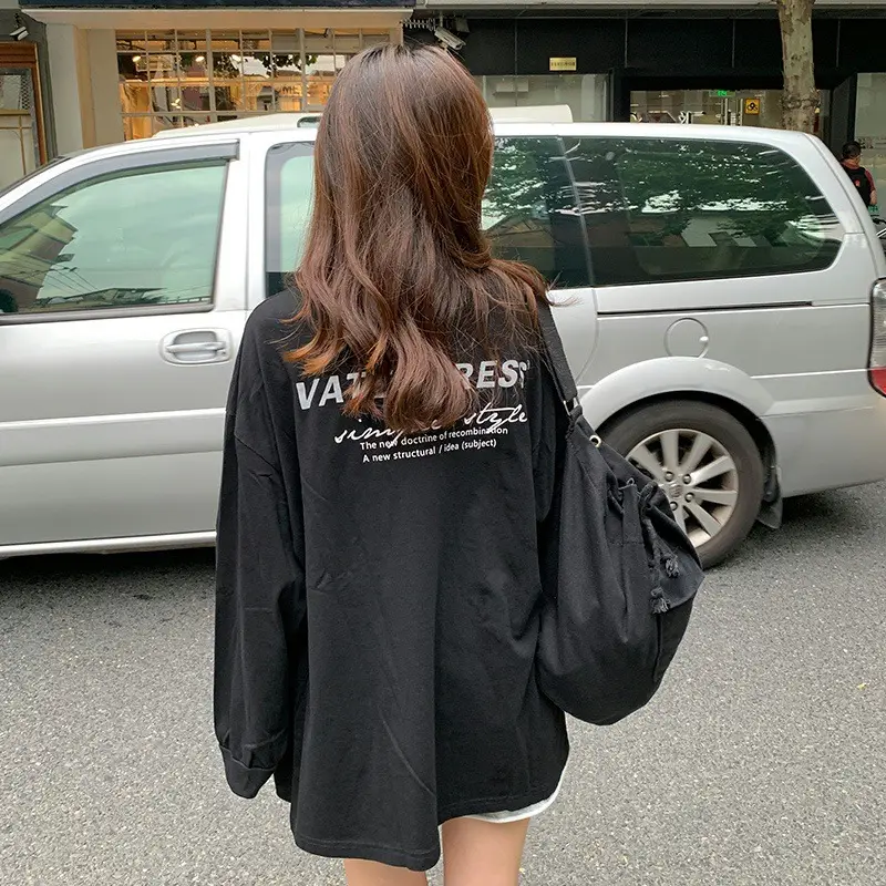 2025 Korean Style Black Long Sleeve Sweatshirt for Women - Image 7
