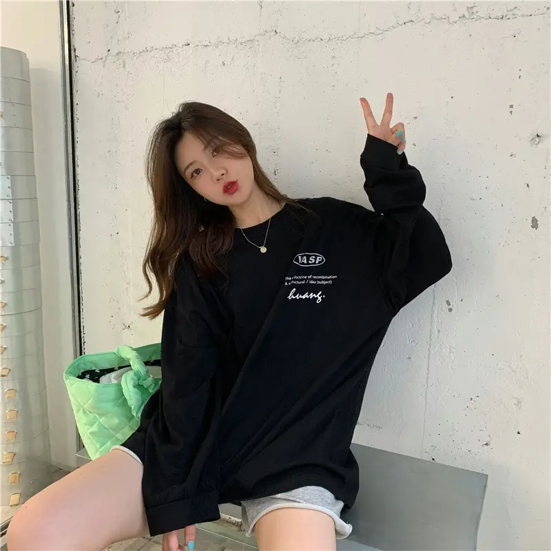 2025 Korean Style Black Long Sleeve Sweatshirt for Women — feature 26