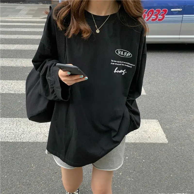2025 Korean Style Black Long Sleeve Sweatshirt for Women — feature 27
