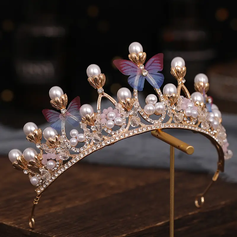 Korean Pearl Butterfly Wedding Crown Hair Accessory - Image 4