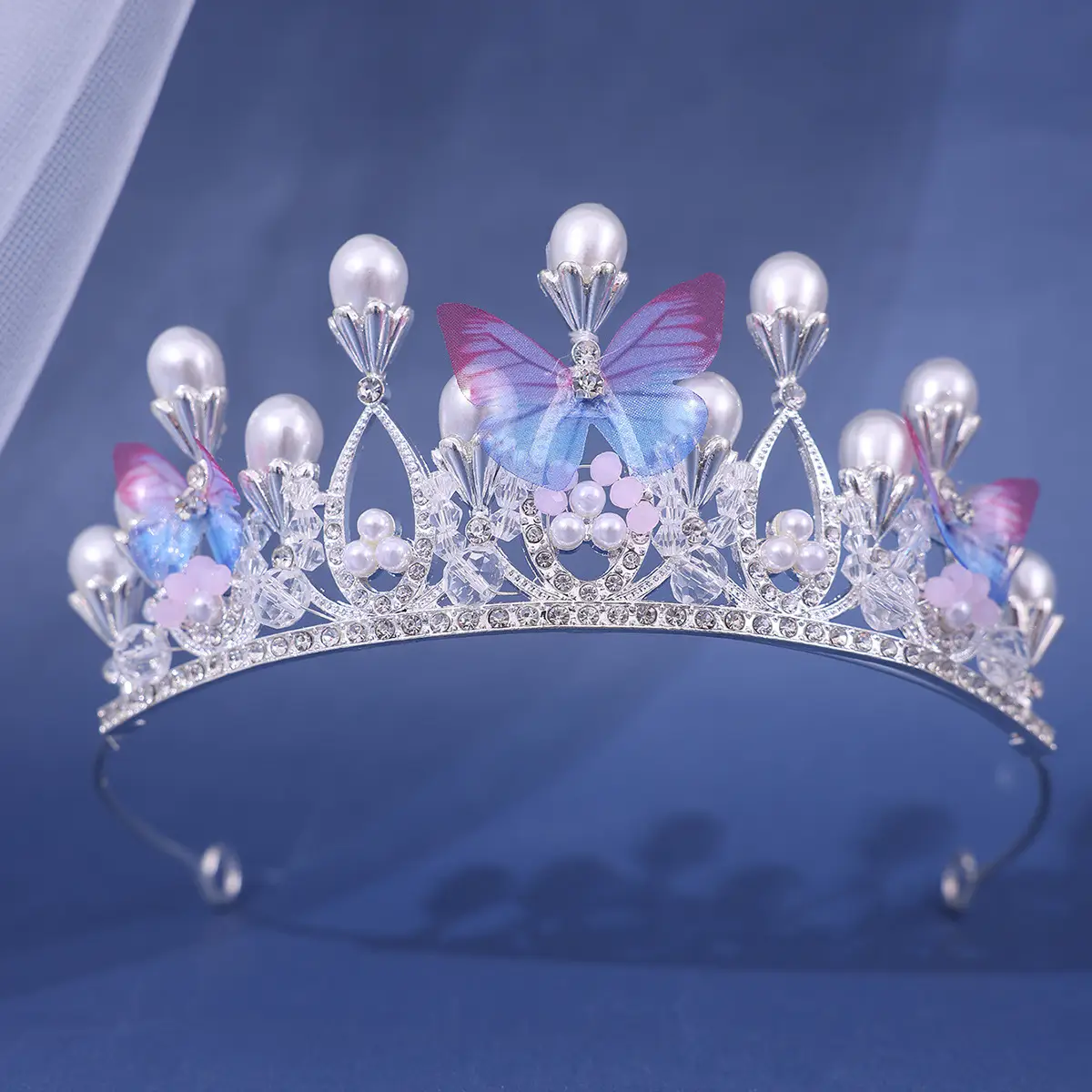 Korean Pearl Butterfly Wedding Crown Hair Accessory - Image 2