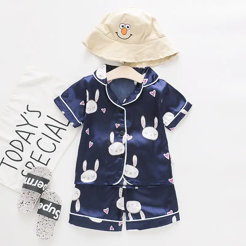 White Cartoon Print Kids Pajama Set with Hat - Image 11