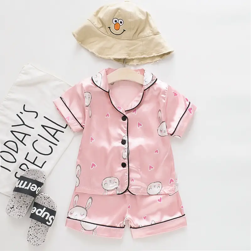 White Cartoon Print Kids Pajama Set with Hat - Image 12