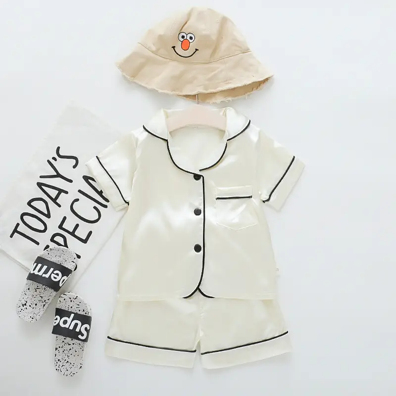 White Cartoon Print Kids Pajama Set with Hat - Image 13