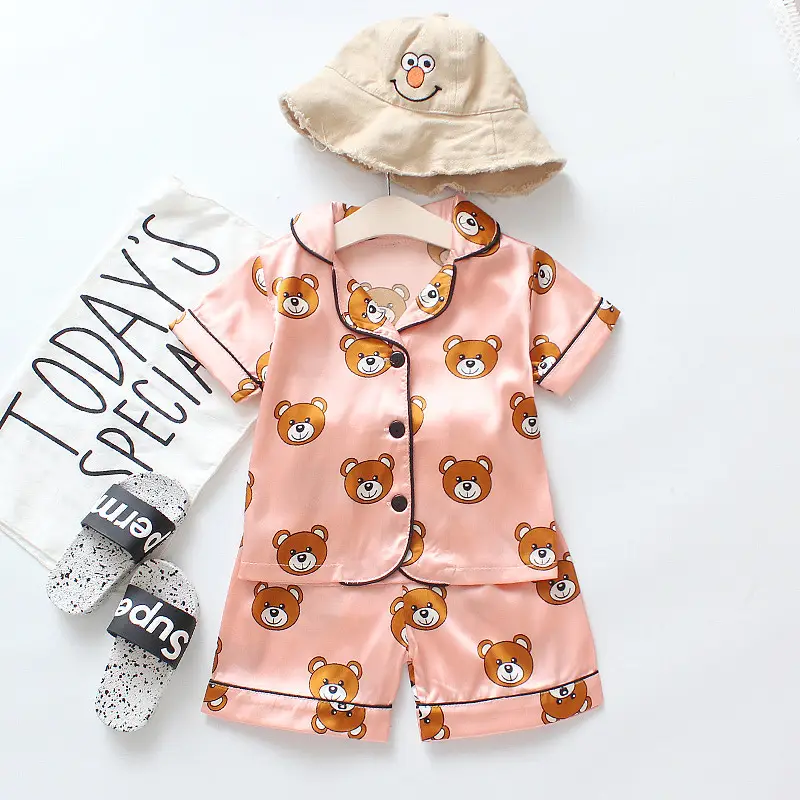 White Cartoon Print Kids Pajama Set with Hat - Image 16