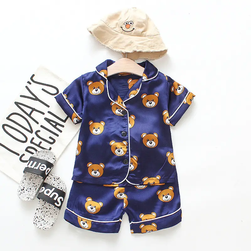 White Cartoon Print Kids Pajama Set with Hat - Image 17