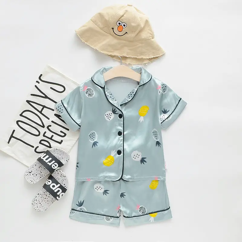 White Cartoon Print Kids Pajama Set with Hat - Image 20