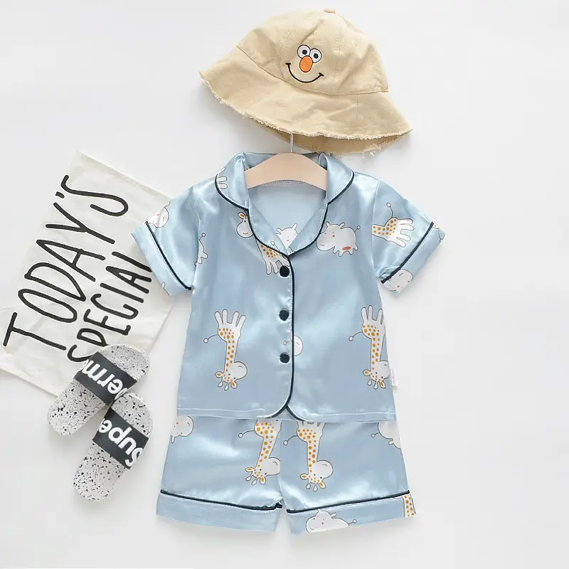 White Cartoon Print Kids Pajama Set with Hat - Image 21