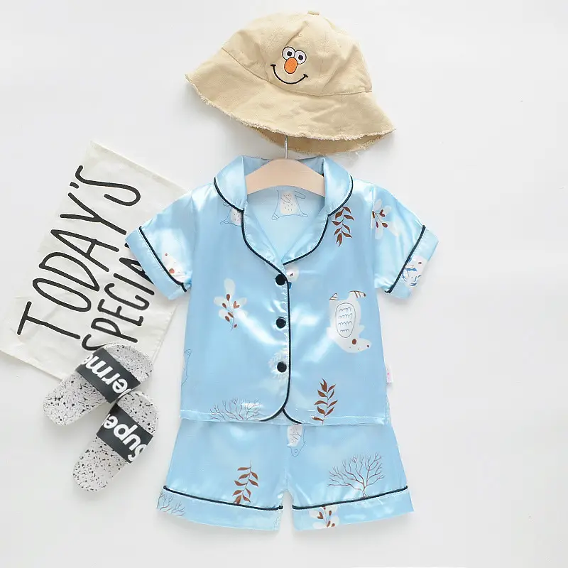 White Cartoon Print Kids Pajama Set with Hat - Image 22