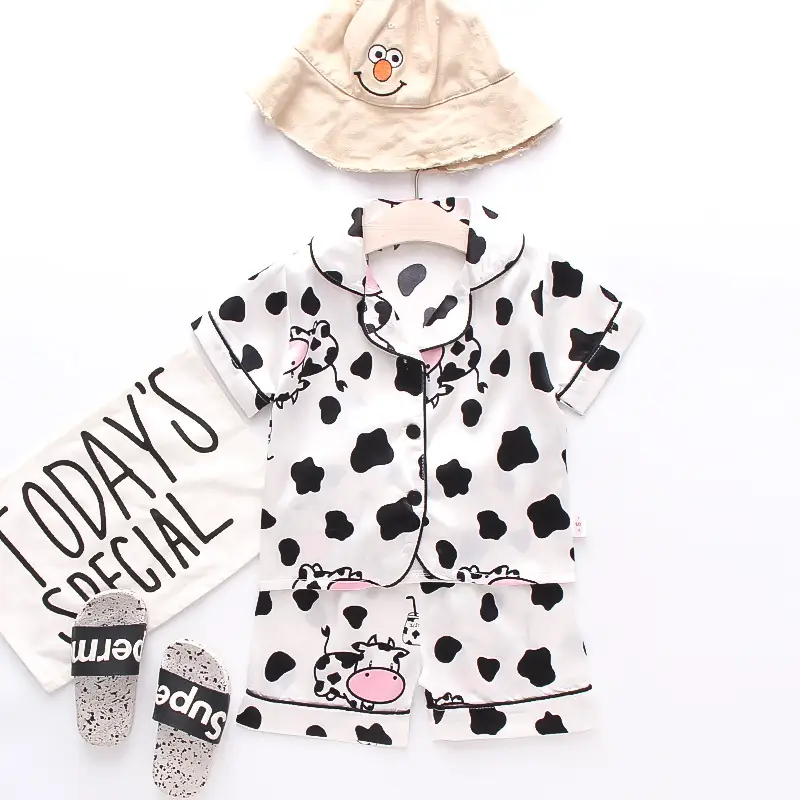 White Cartoon Print Kids Pajama Set with Hat - Image 23
