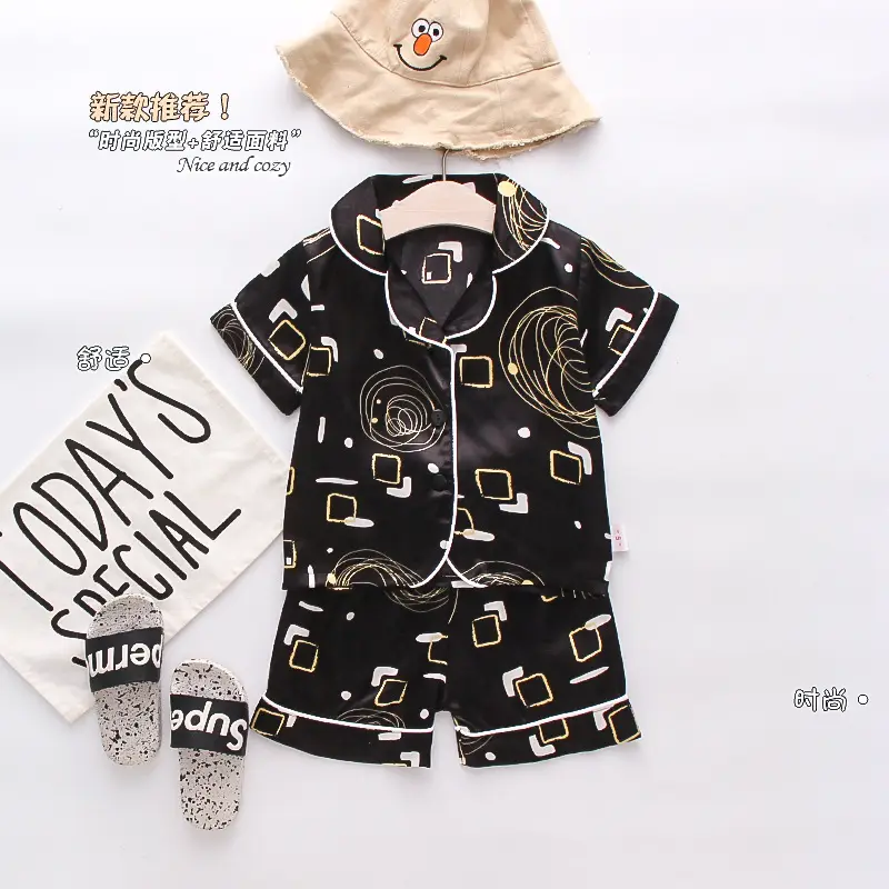 White Cartoon Print Kids Pajama Set with Hat - Image 24
