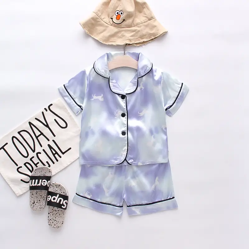 White Cartoon Print Kids Pajama Set with Hat - Image 26