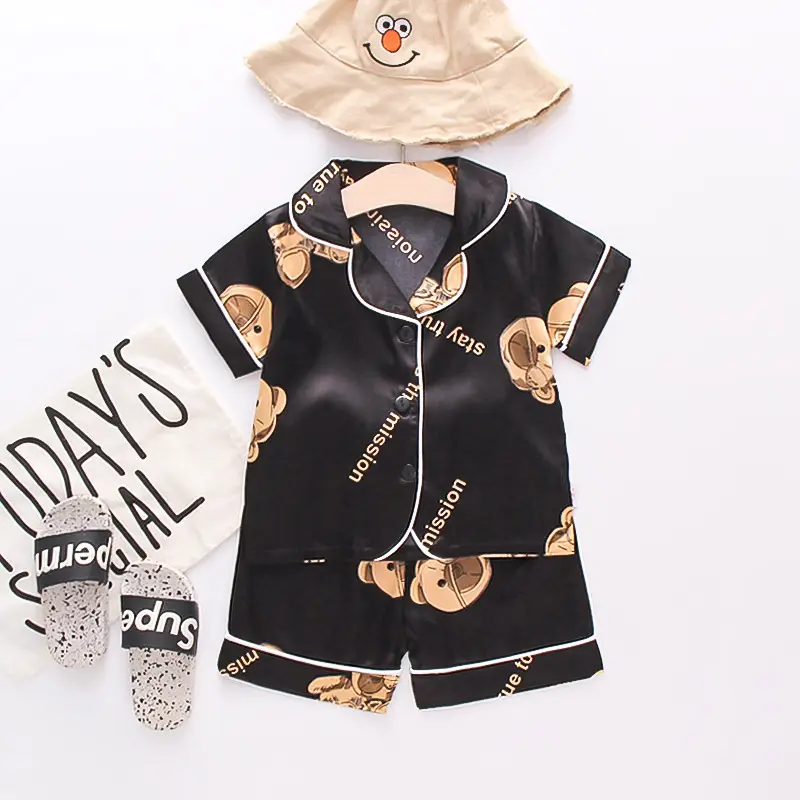 White Cartoon Print Kids Pajama Set with Hat - Image 29
