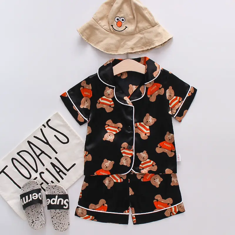White Cartoon Print Kids Pajama Set with Hat - Image 4