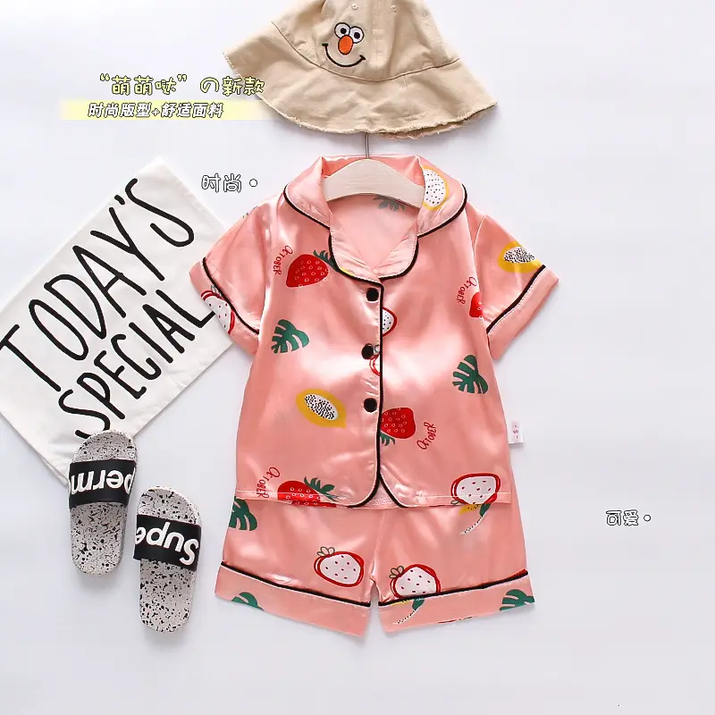White Cartoon Print Kids Pajama Set with Hat - Image 7