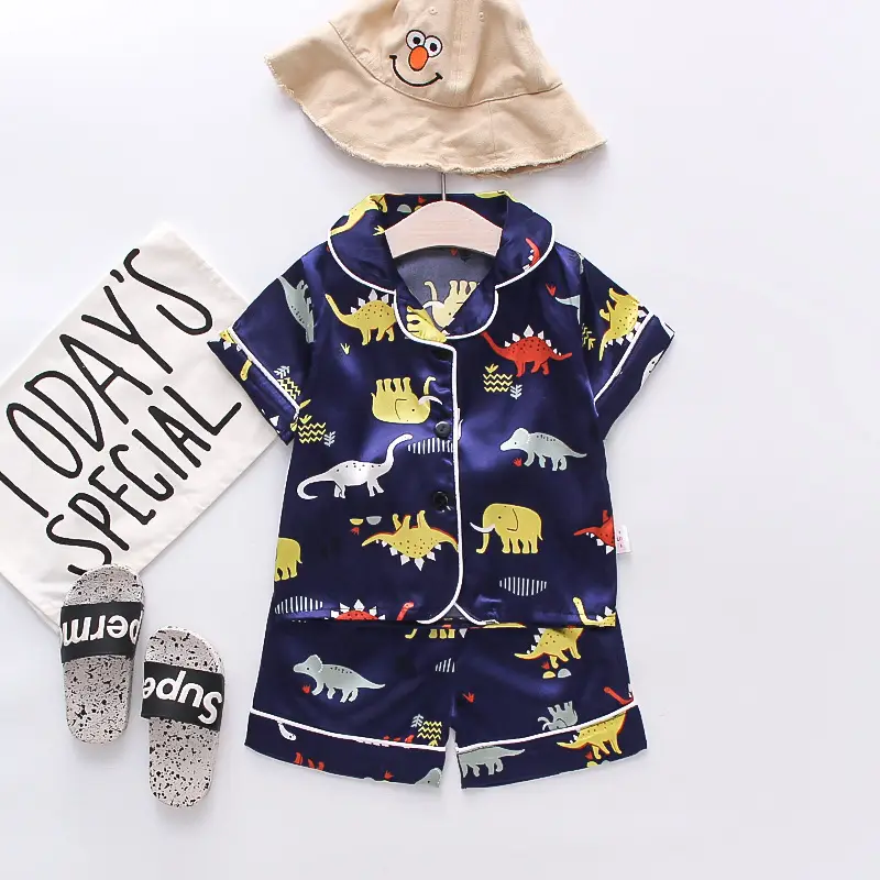 White Cartoon Print Kids Pajama Set with Hat - Image 9