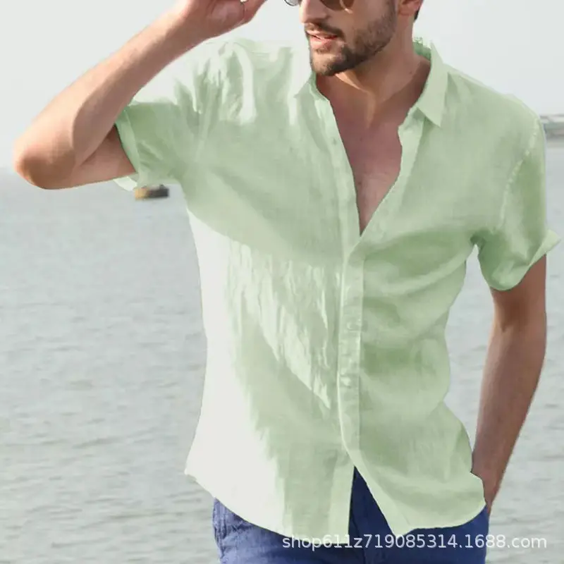 Men's Light Blue Short Sleeve Lapel Shirt Summer Wear - Image 6