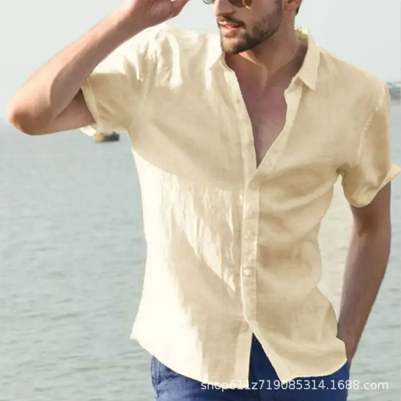 Men's Light Blue Short Sleeve Lapel Shirt Summer Wear - Image 5