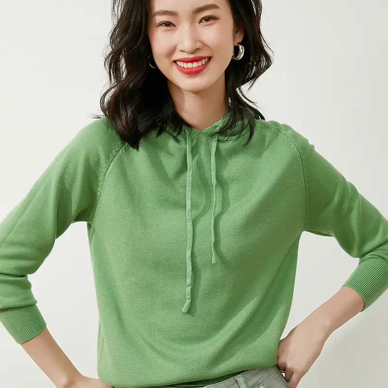 Green Hooded Sweatshirt for Women Long Sleeve - Image 7