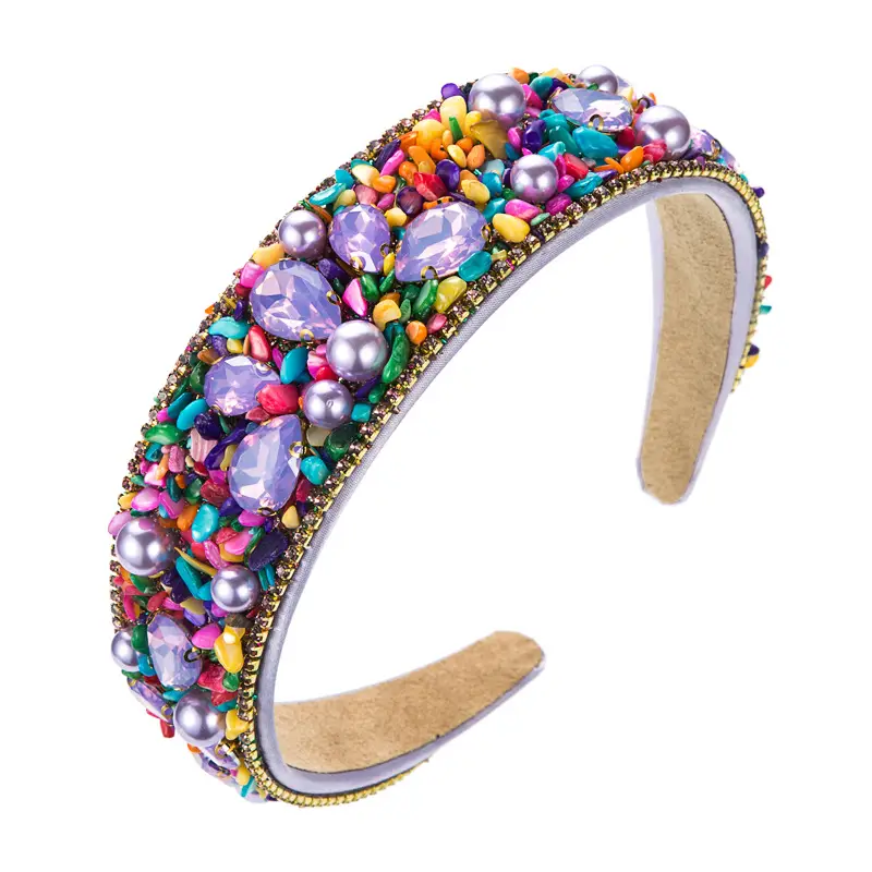 Crystal Wide Brim Headband with Broken Turquoise & Pearls - Image 8