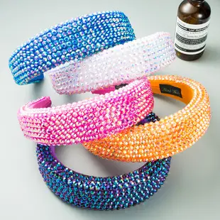 Crystal Wide Brim Headband with Broken Turquoise & Pearls — feature 2