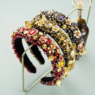 Crystal Wide Brim Headband with Broken Turquoise & Pearls — feature 7