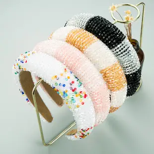 Crystal Wide Brim Headband with Broken Turquoise & Pearls — feature 8