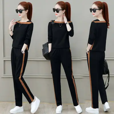 2022 Korean Style Black Long Sleeve Trousers Set for Women - Image 3