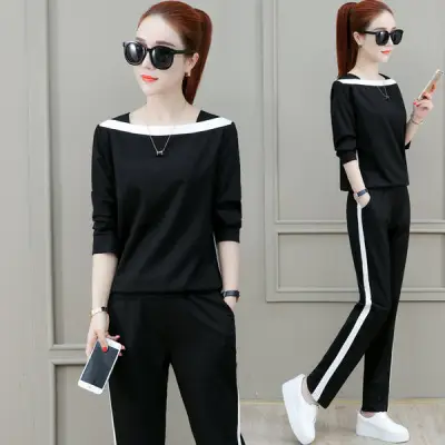 2022 Korean Style Black Long Sleeve Trousers Set for Women - Image 4