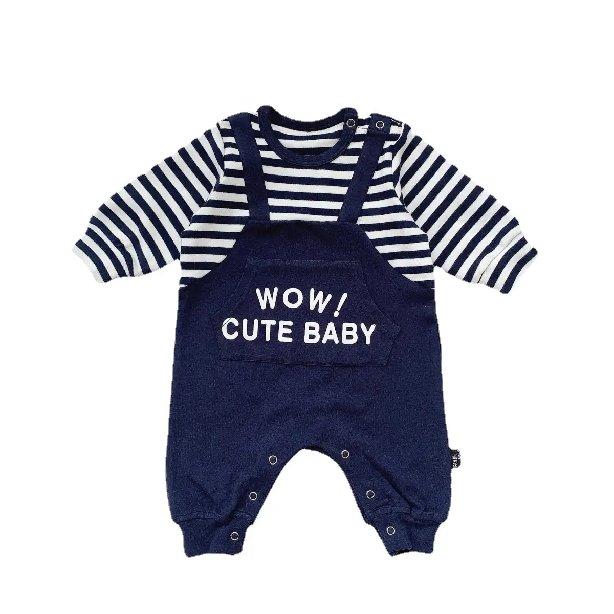 Trendy Striped Baby Crawling Suit Unisex Faux Suspender - Image 5