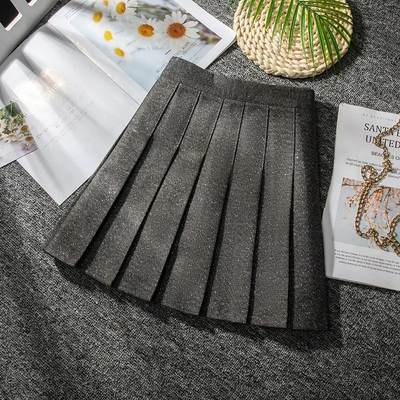 Grey Wool Pleated Skirt High Waist Anti-Run - Image 4