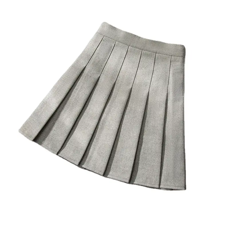 Grey Wool Pleated Skirt High Waist Anti-Run - Image 6